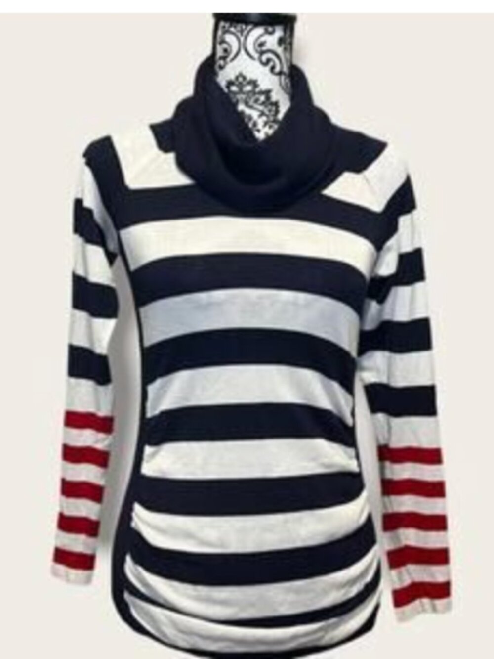 The Limited Navy & White Nautical Striped Cowl Neck Sweater - XL